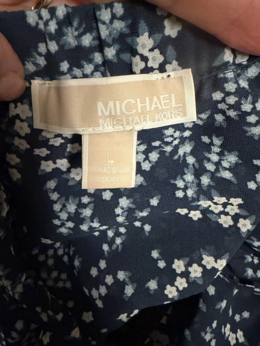Michael Kors Women's Ditsy Floral Blue chiffon Halter Top Blouse Large